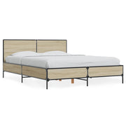 Bedframe 120x200 cm bewerkt hout metaal sonoma eiken