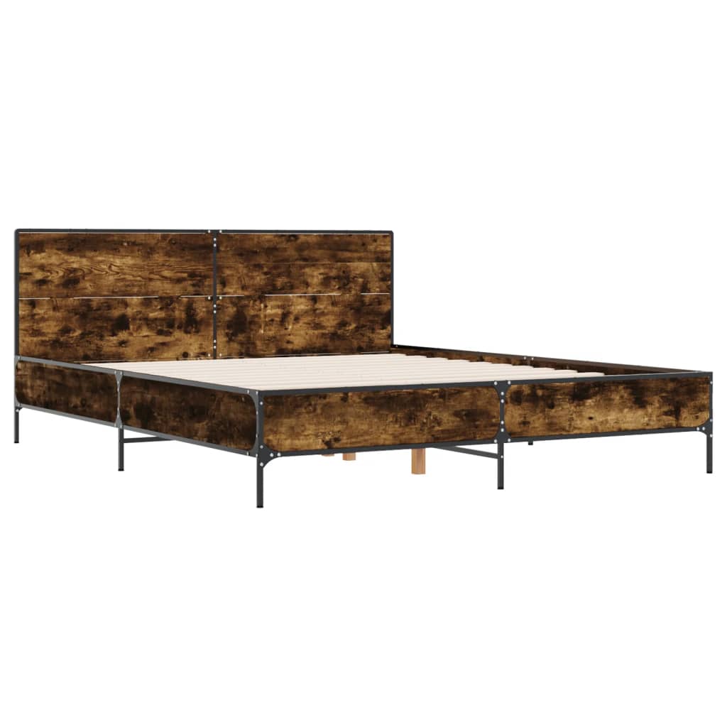 Bedframe bewerkt hout metaal gerookt eikenkleurig 120x200 cm