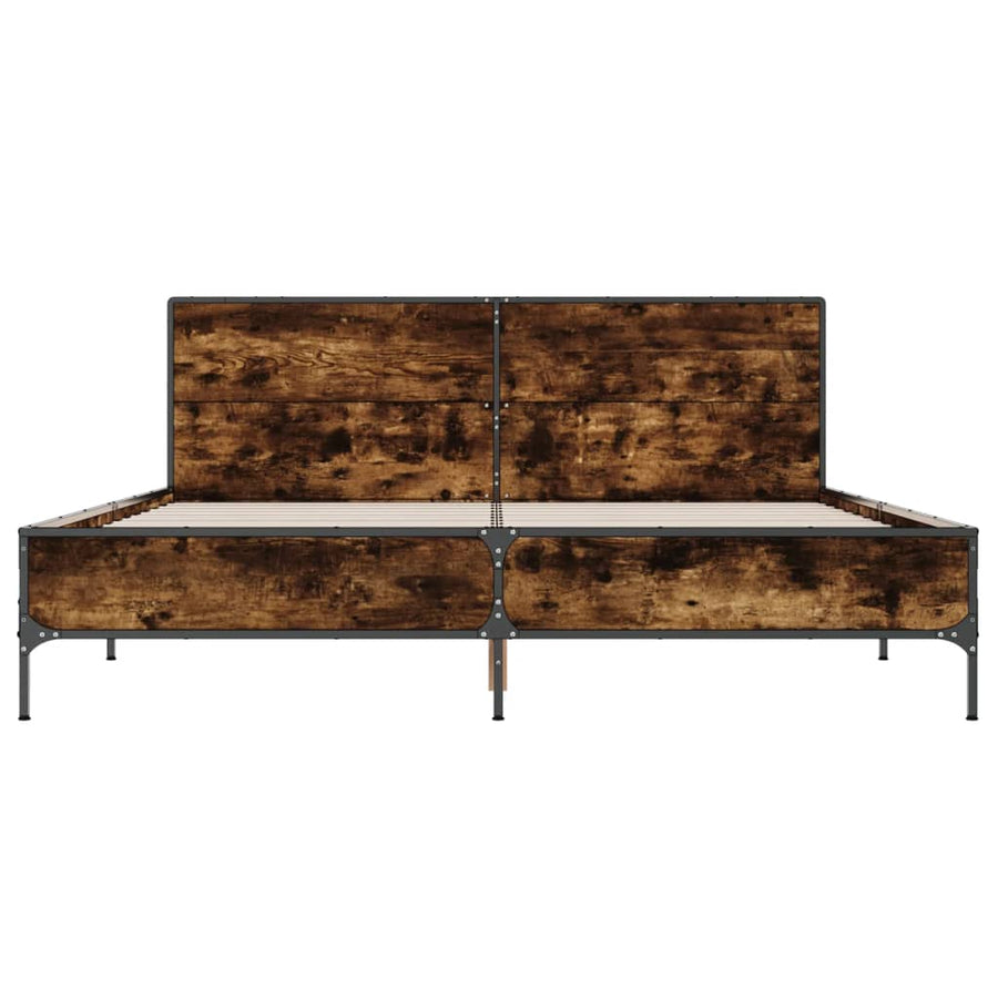 Bedframe bewerkt hout metaal gerookt eikenkleurig 120x200 cm