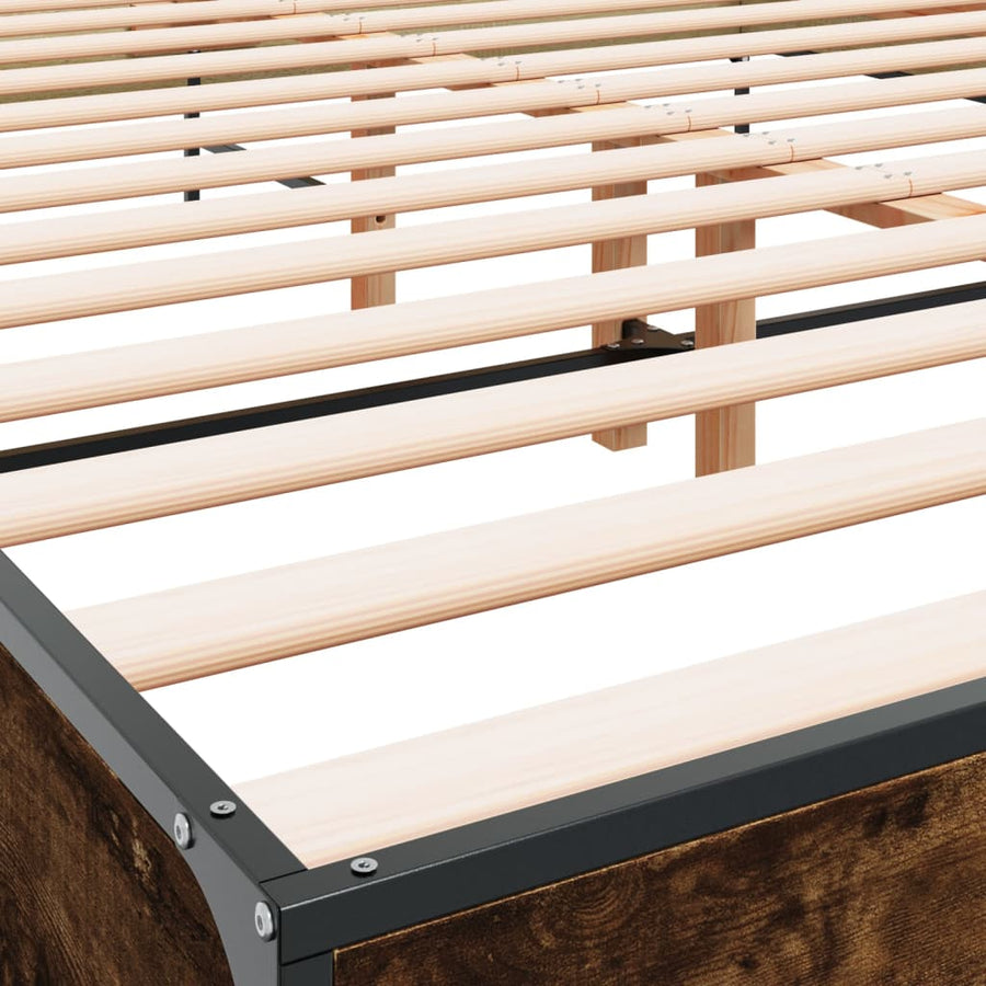 Bedframe bewerkt hout metaal gerookt eikenkleurig 120x200 cm