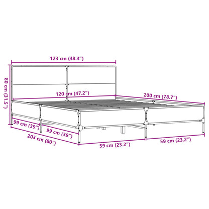 Bedframe bewerkt hout metaal gerookt eikenkleurig 120x200 cm