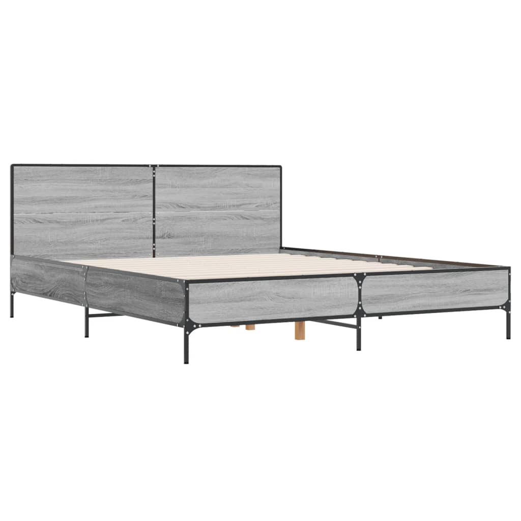 Bedframe bewerkt hout metaal grijs sonoma eiken 120x200 cm