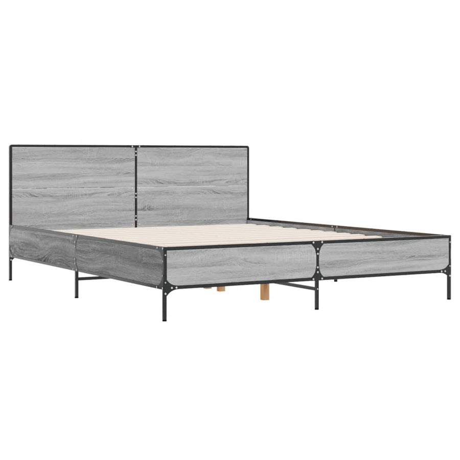 Bedframe bewerkt hout metaal grijs sonoma eiken 120x200 cm