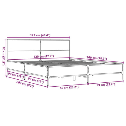 Bedframe bewerkt hout metaal grijs sonoma eiken 120x200 cm