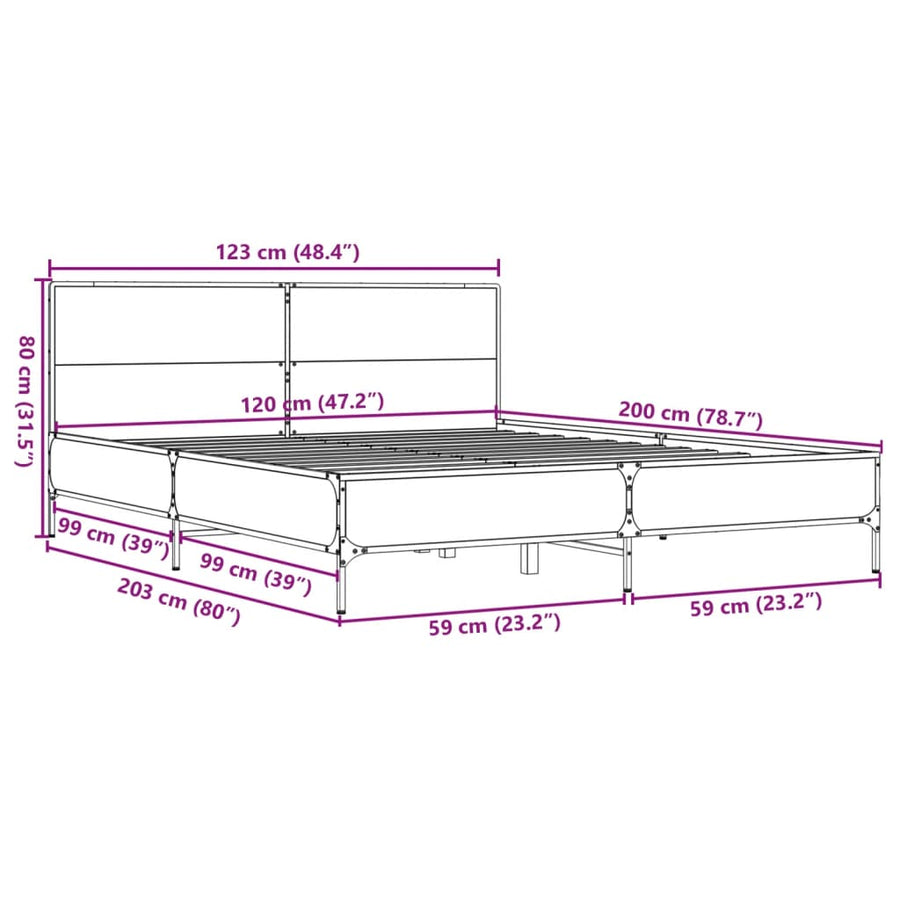 Bedframe bewerkt hout metaal grijs sonoma eiken 120x200 cm
