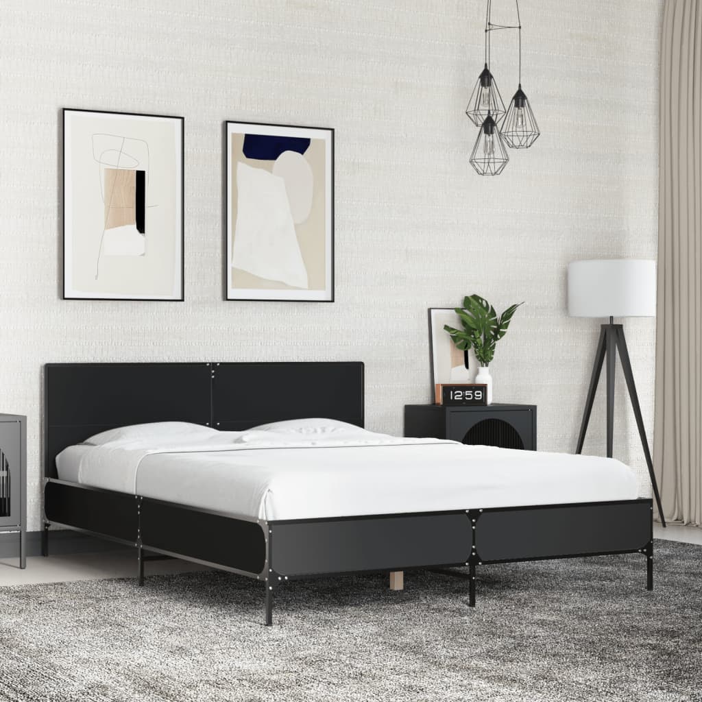 Bedframe bewerkt hout metaal zwart 140x200 cm