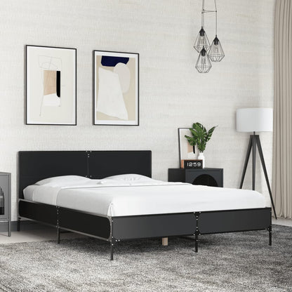 Bedframe bewerkt hout metaal zwart 140x200 cm