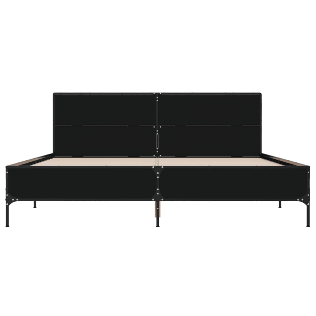 Bedframe bewerkt hout metaal zwart 140x200 cm