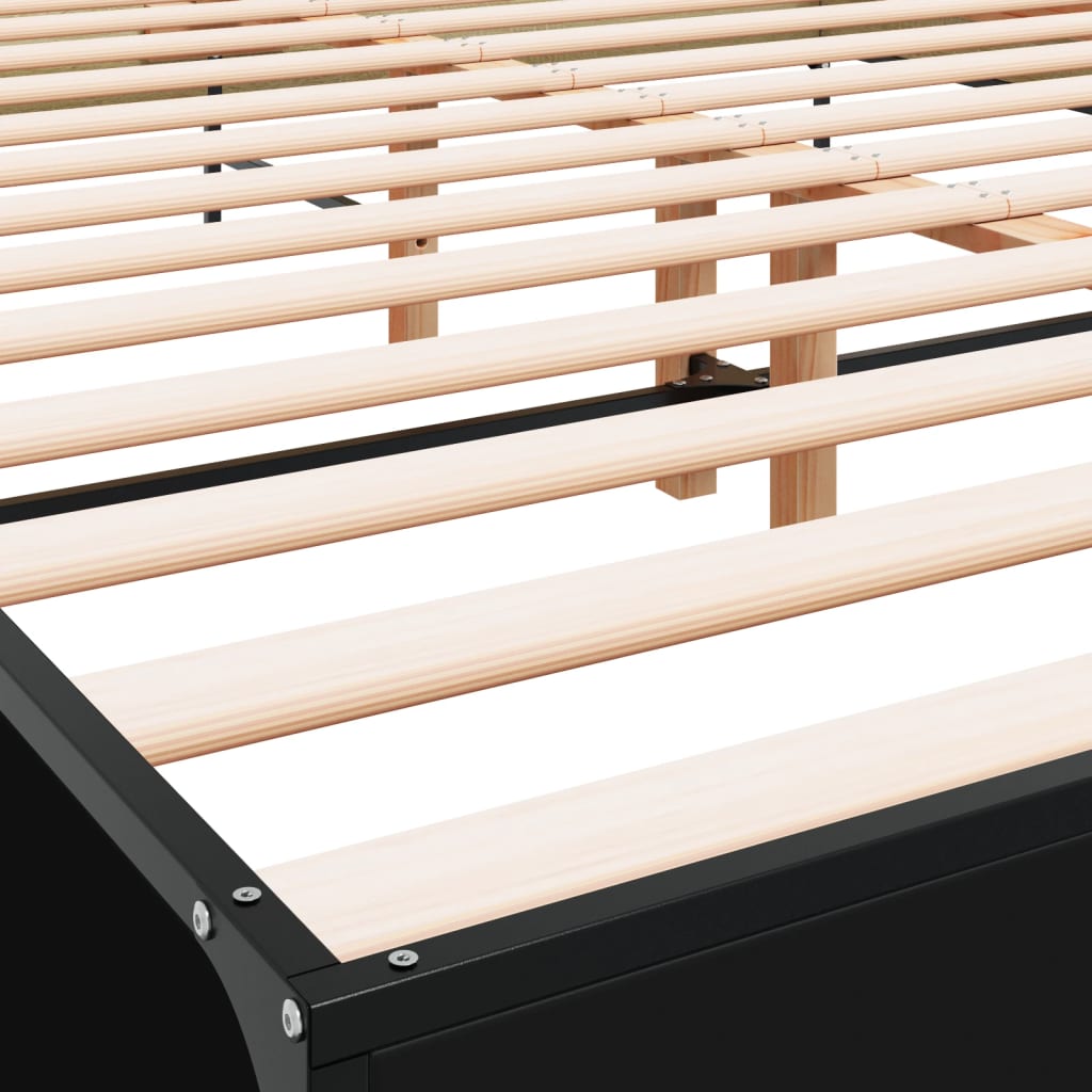 Bedframe bewerkt hout metaal zwart 140x200 cm