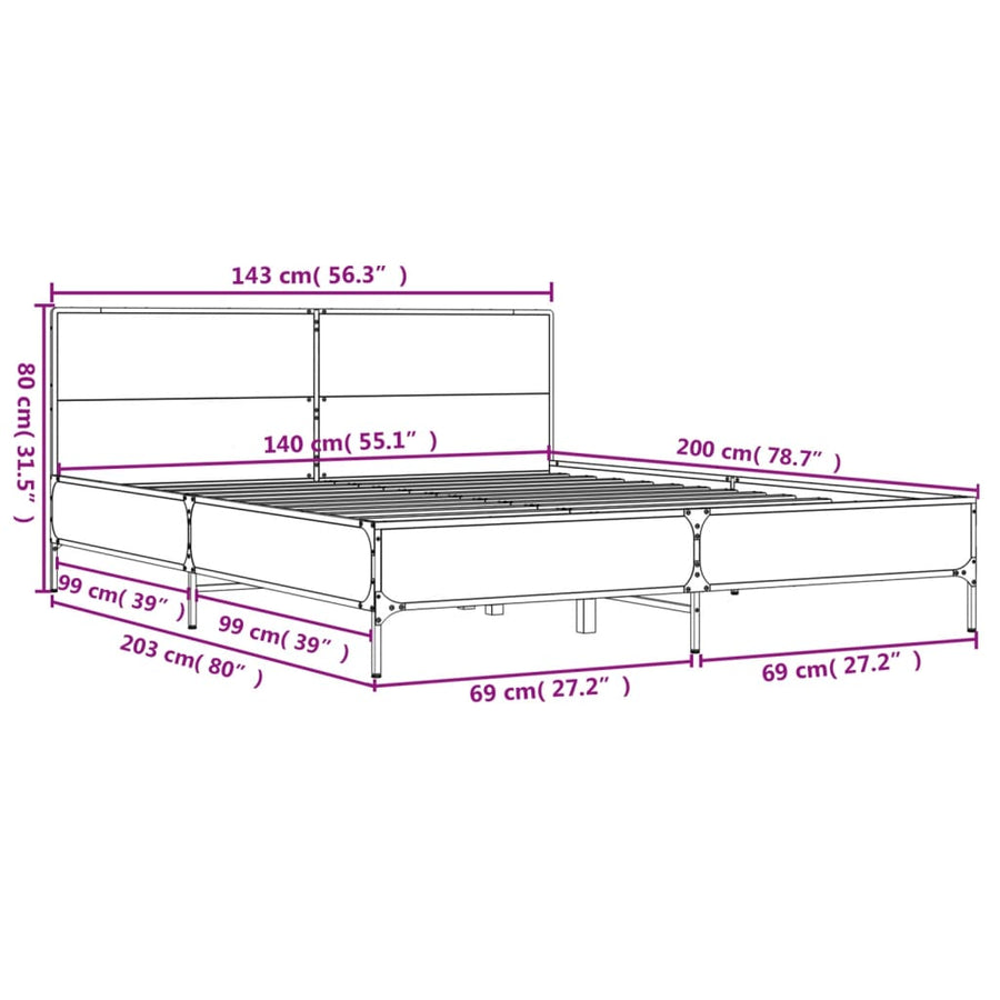 Bedframe bewerkt hout metaal zwart 140x200 cm