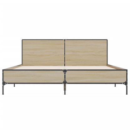 Bedframe bewerkt hout metaal sonoma eikenkleurig 140x200 cm