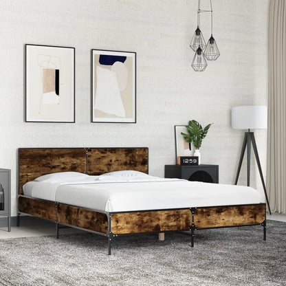 Bedframe bewerkt hout metaal gerookt eikenkleurig 140x200 cm