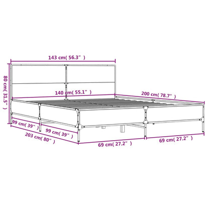 Bedframe bewerkt hout metaal gerookt eikenkleurig 140x200 cm