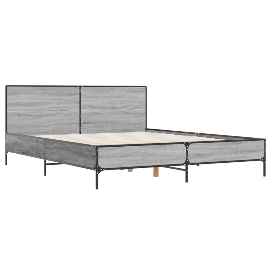 Bedframe bewerkt hout metaal grijs sonoma eiken 140x200 cm