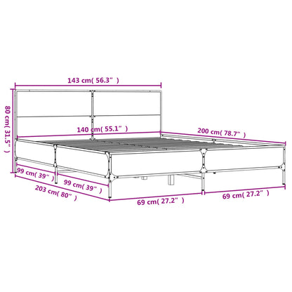 Bedframe bewerkt hout metaal grijs sonoma eiken 140x200 cm