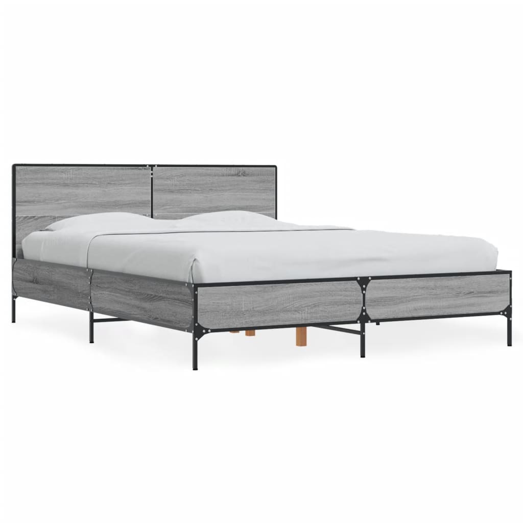 Bedframe bewerkt hout metaal grijs sonoma eiken 140x200 cm