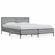 Bedframe 140x200 cm bewerkt hout metaal grijs