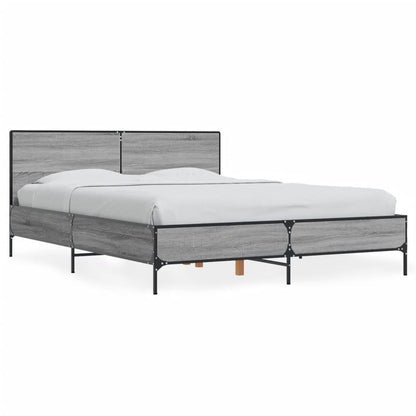 Bedframe bewerkt hout metaal grijs sonoma eiken 140x200 cm
