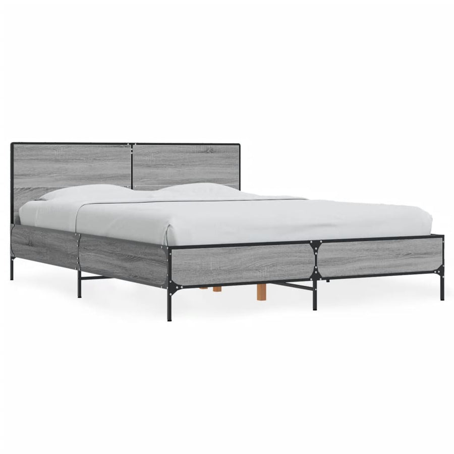 Bedframe bewerkt hout metaal grijs sonoma eiken 140x200 cm