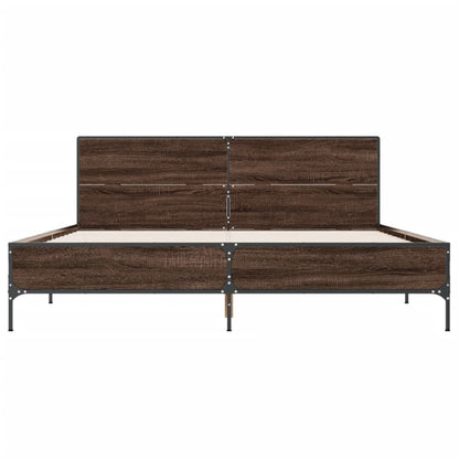 Bedframe bewerkt hout metaal bruin eikenkleur 140x200 cm