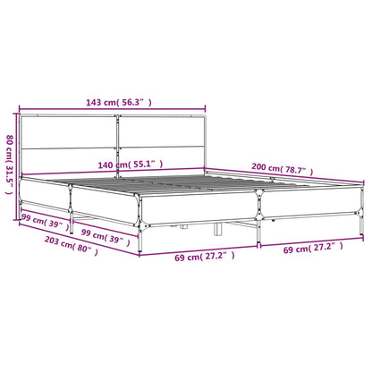 Bedframe bewerkt hout metaal bruin eikenkleur 140x200 cm