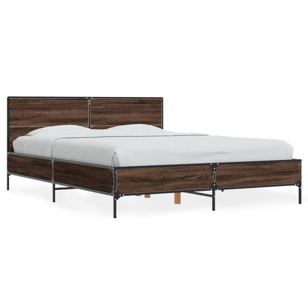 Bedframe bewerkt hout metaal bruin eikenkleur 140x200 cm