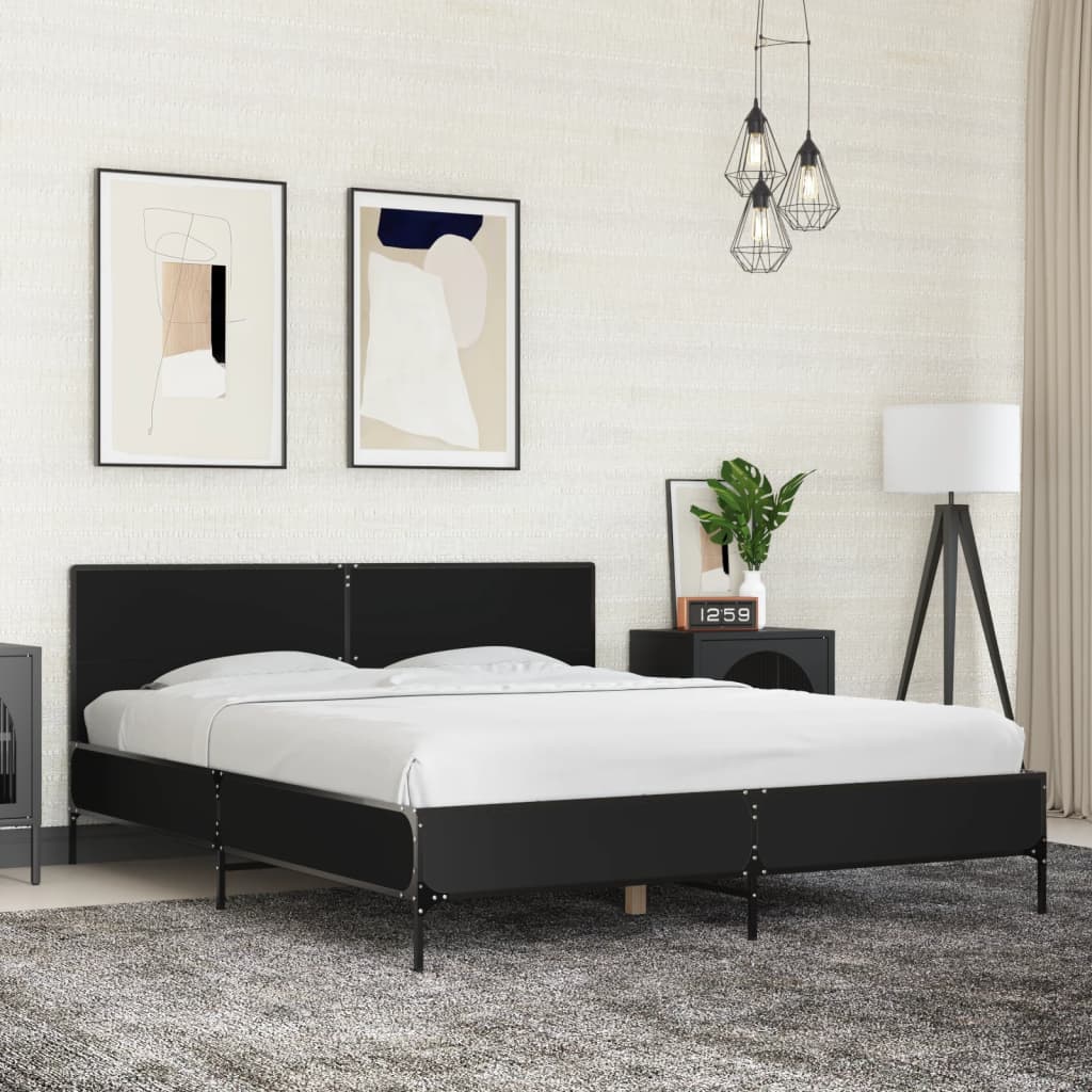 Bedframe bewerkt hout metaal zwart 150x200 cm