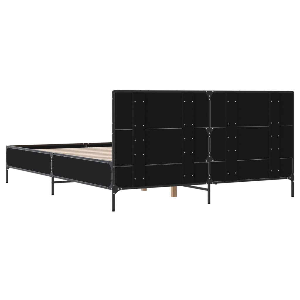 Bedframe bewerkt hout metaal zwart 150x200 cm