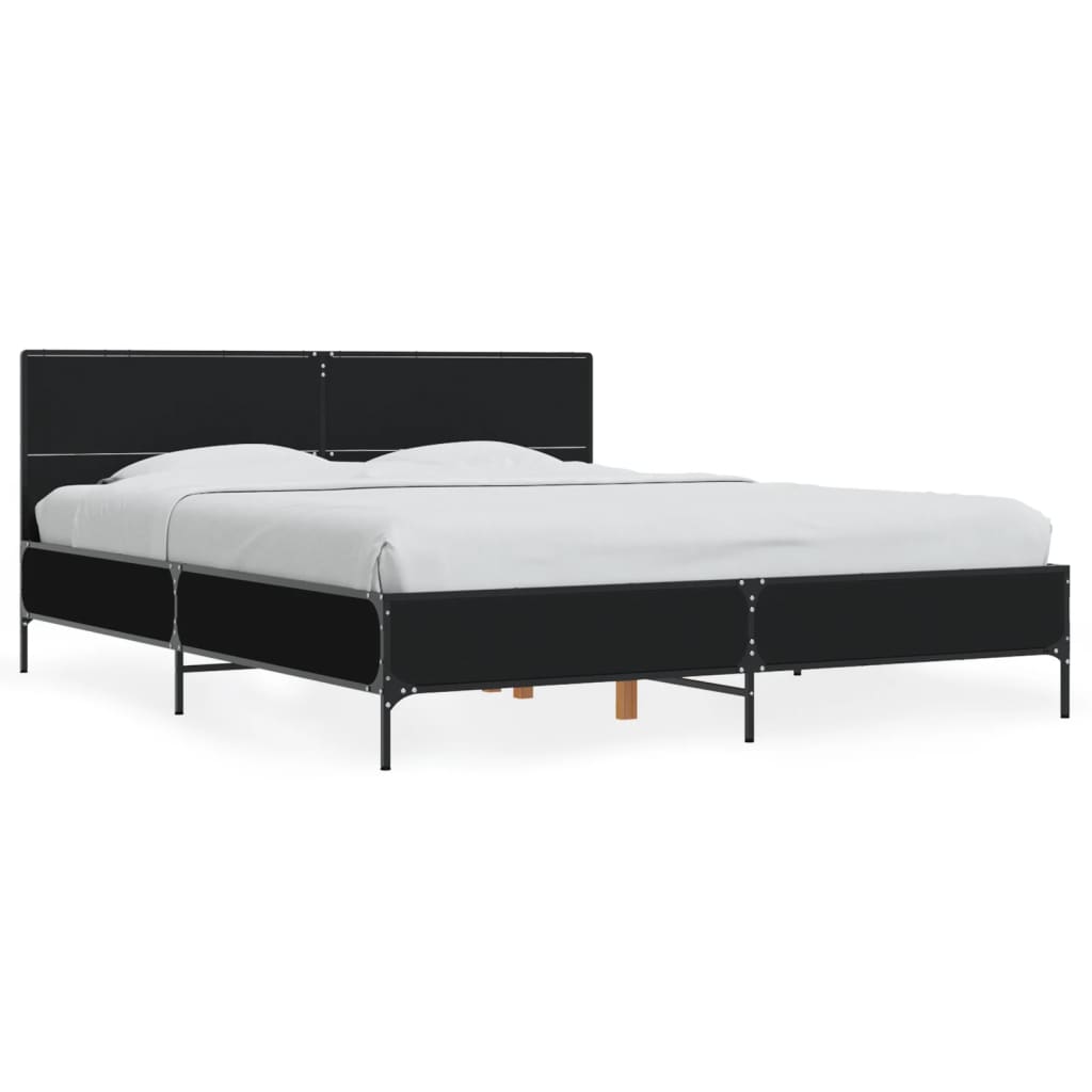 Bedframe bewerkt hout metaal zwart 150x200 cm