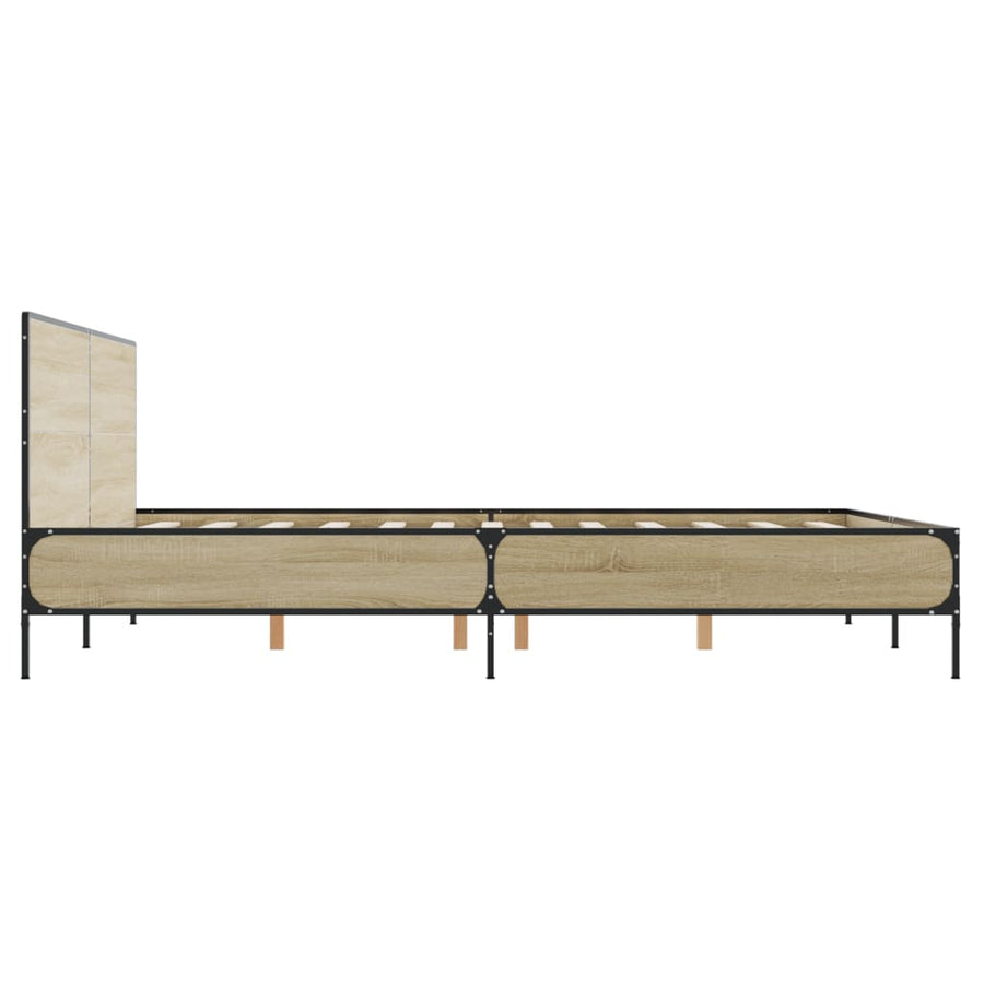 Bedframe bewerkt hout metaal sonoma eikenkleurig 150x200 cm