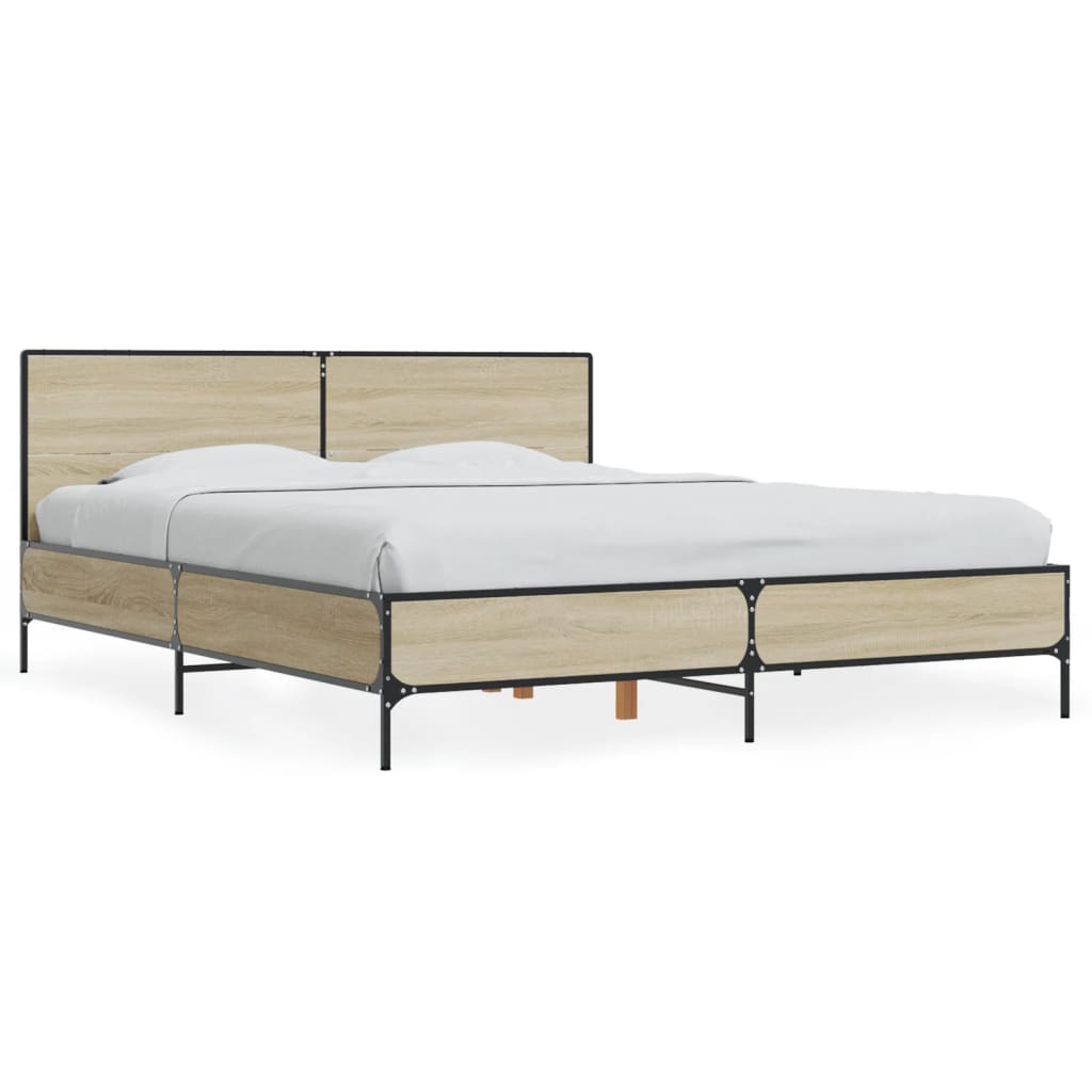 Bedframe bewerkt hout metaal sonoma eikenkleurig 150x200 cm