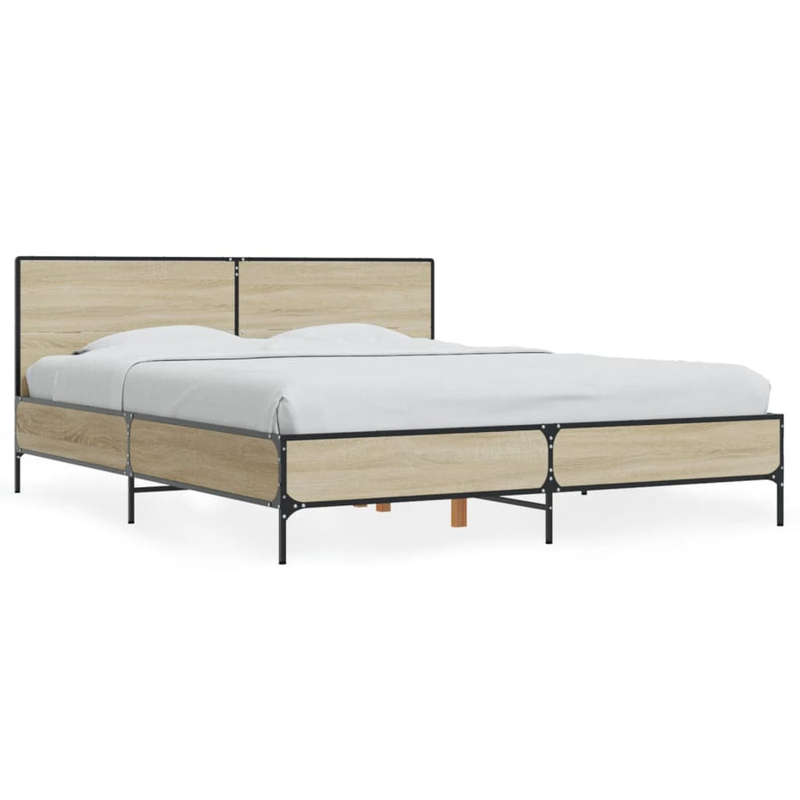 Bedframe bewerkt hout metaal sonoma eikenkleurig 150x200 cm