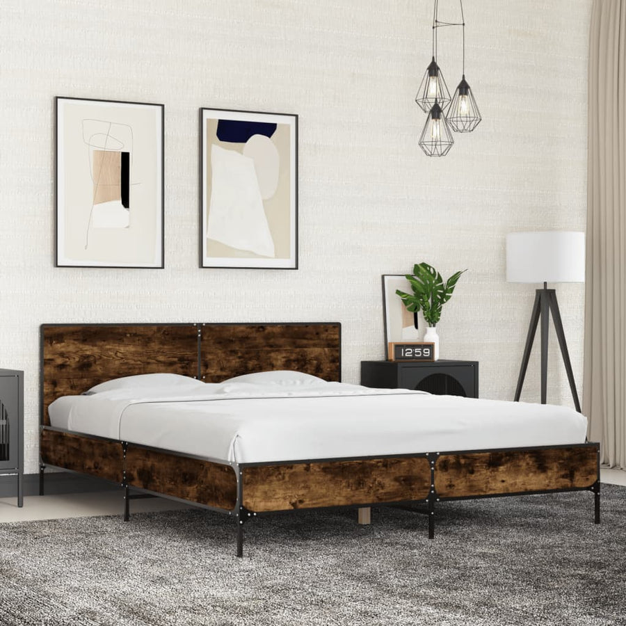 Bedframe bewerkt hout metaal gerookt eikenkleurig 150x200 cm