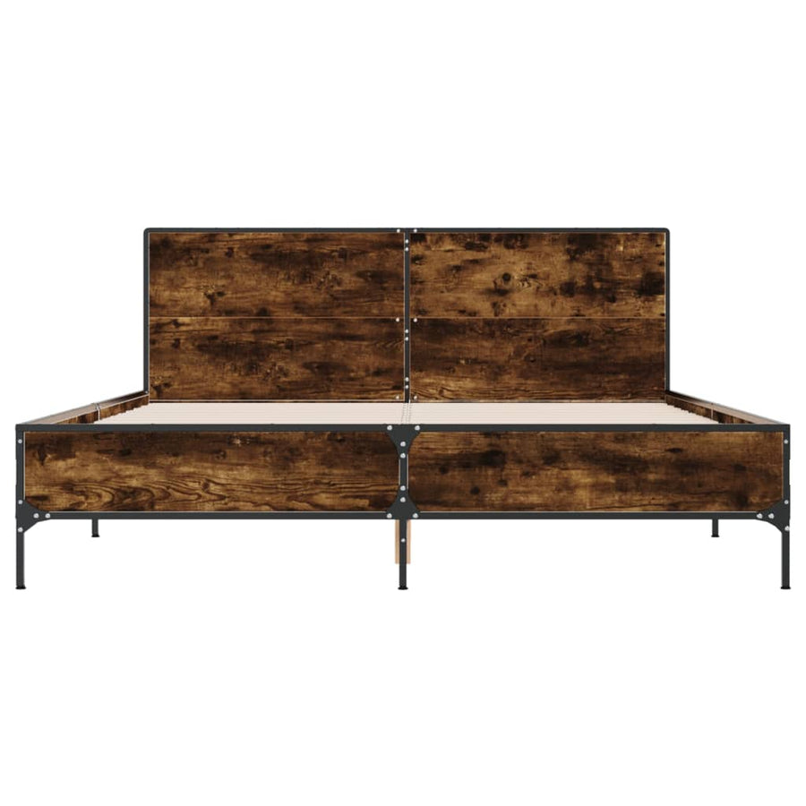 Bedframe bewerkt hout metaal gerookt eikenkleurig 150x200 cm