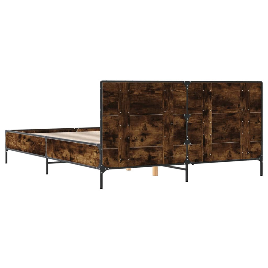 Bedframe bewerkt hout metaal gerookt eikenkleurig 150x200 cm