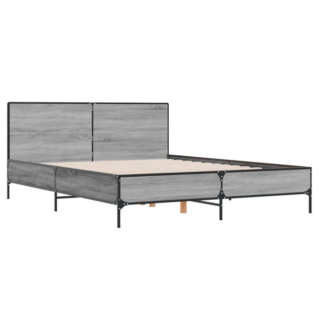 Bedframe bewerkt hout metaal grijs sonoma eiken 150x200 cm