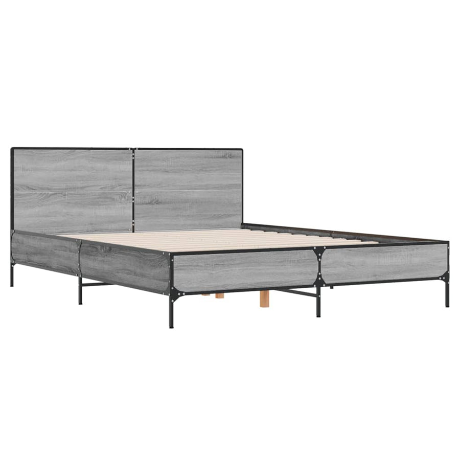 Bedframe bewerkt hout metaal grijs sonoma eiken 150x200 cm