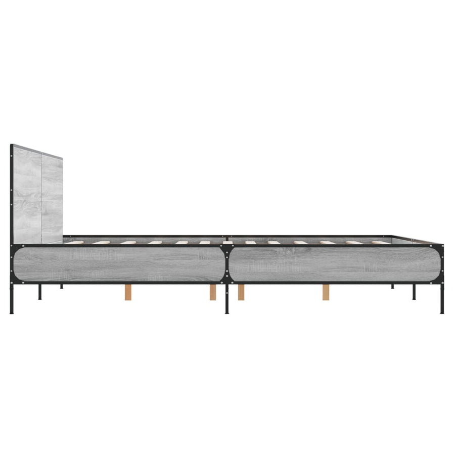 Bedframe bewerkt hout metaal grijs sonoma eiken 150x200 cm