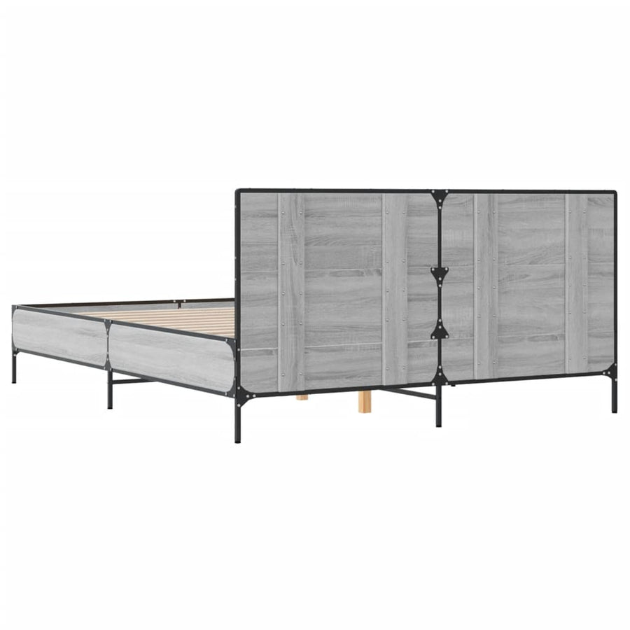 Bedframe bewerkt hout metaal grijs sonoma eiken 150x200 cm