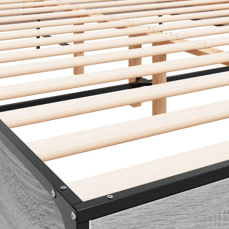 Bedframe bewerkt hout metaal grijs sonoma eiken 150x200 cm