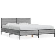 Bedframe 150x200 cm bewerkt hout metaal grijs