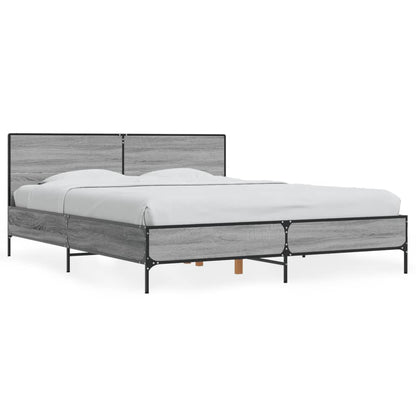 Bedframe bewerkt hout metaal grijs sonoma eiken 150x200 cm