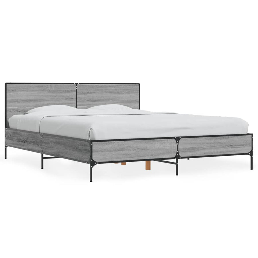 Bedframe bewerkt hout metaal grijs sonoma eiken 150x200 cm