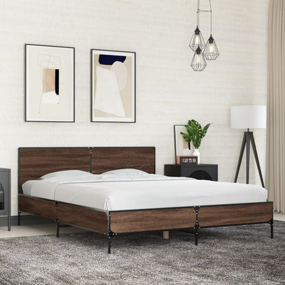 Bedframe bewerkt hout metaal bruin eikenkleur 150x200 cm