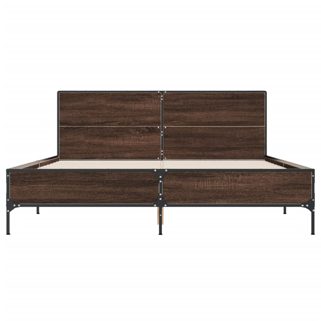 Bedframe bewerkt hout metaal bruin eikenkleur 150x200 cm
