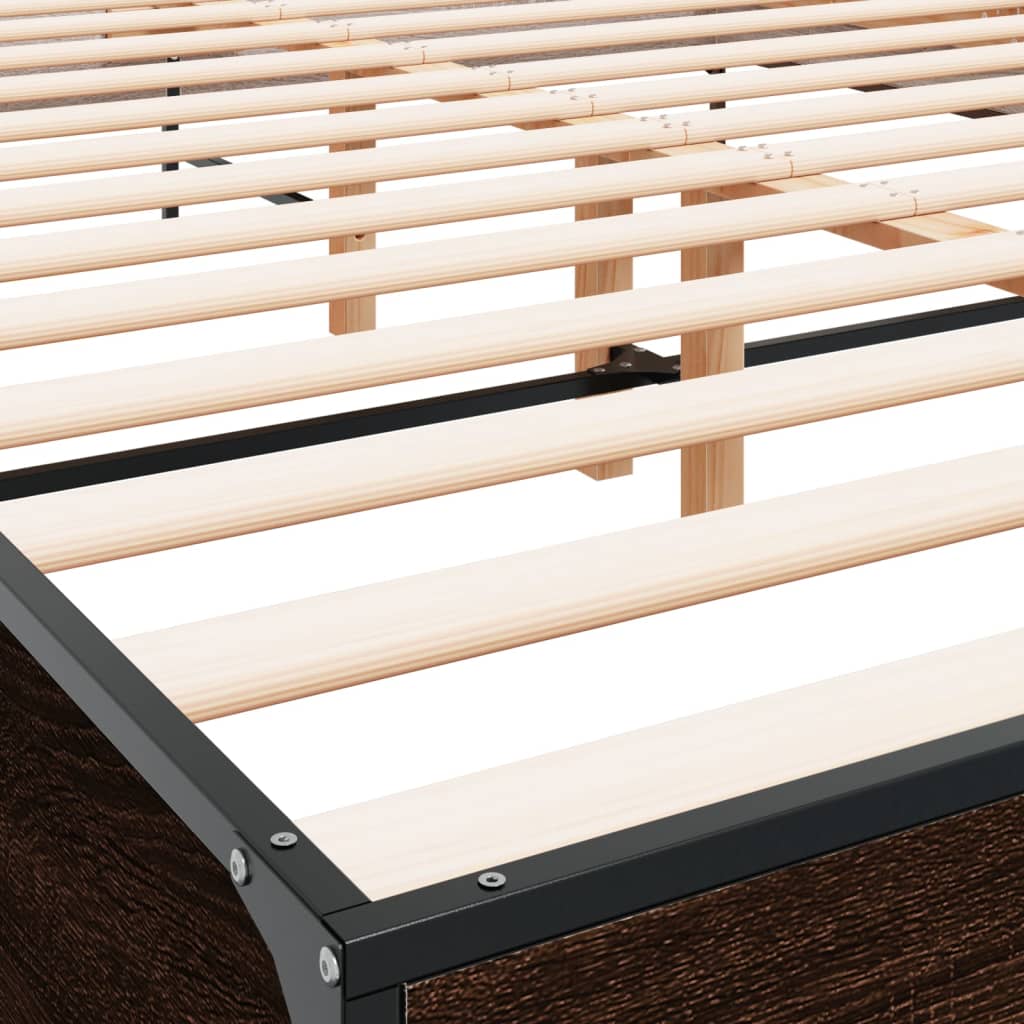 Bedframe bewerkt hout metaal bruin eikenkleur 150x200 cm