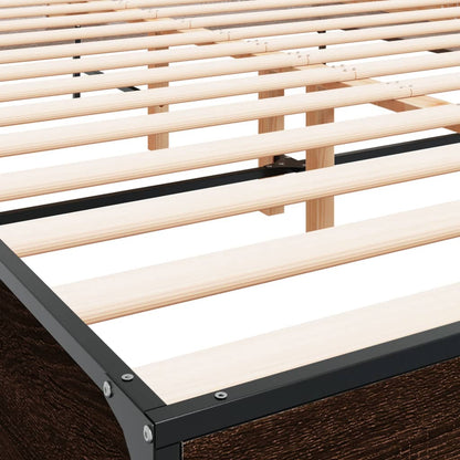 Bedframe bewerkt hout metaal bruin eikenkleur 150x200 cm