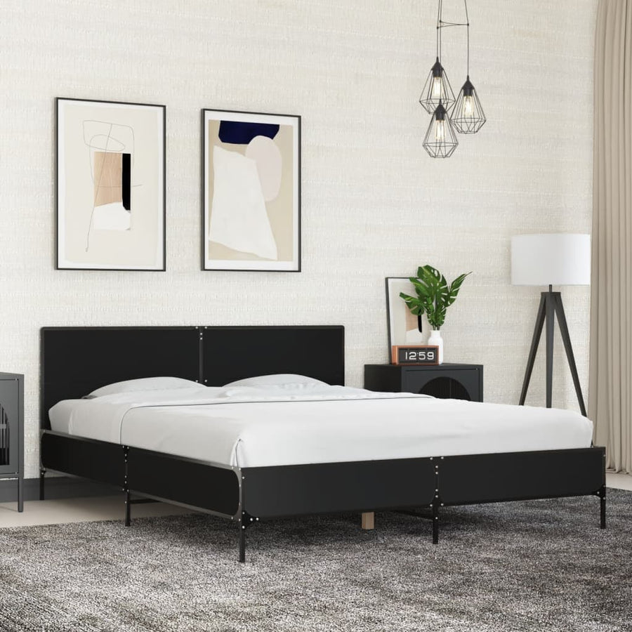 Bedframe bewerkt hout metaal zwart 160x200 cm