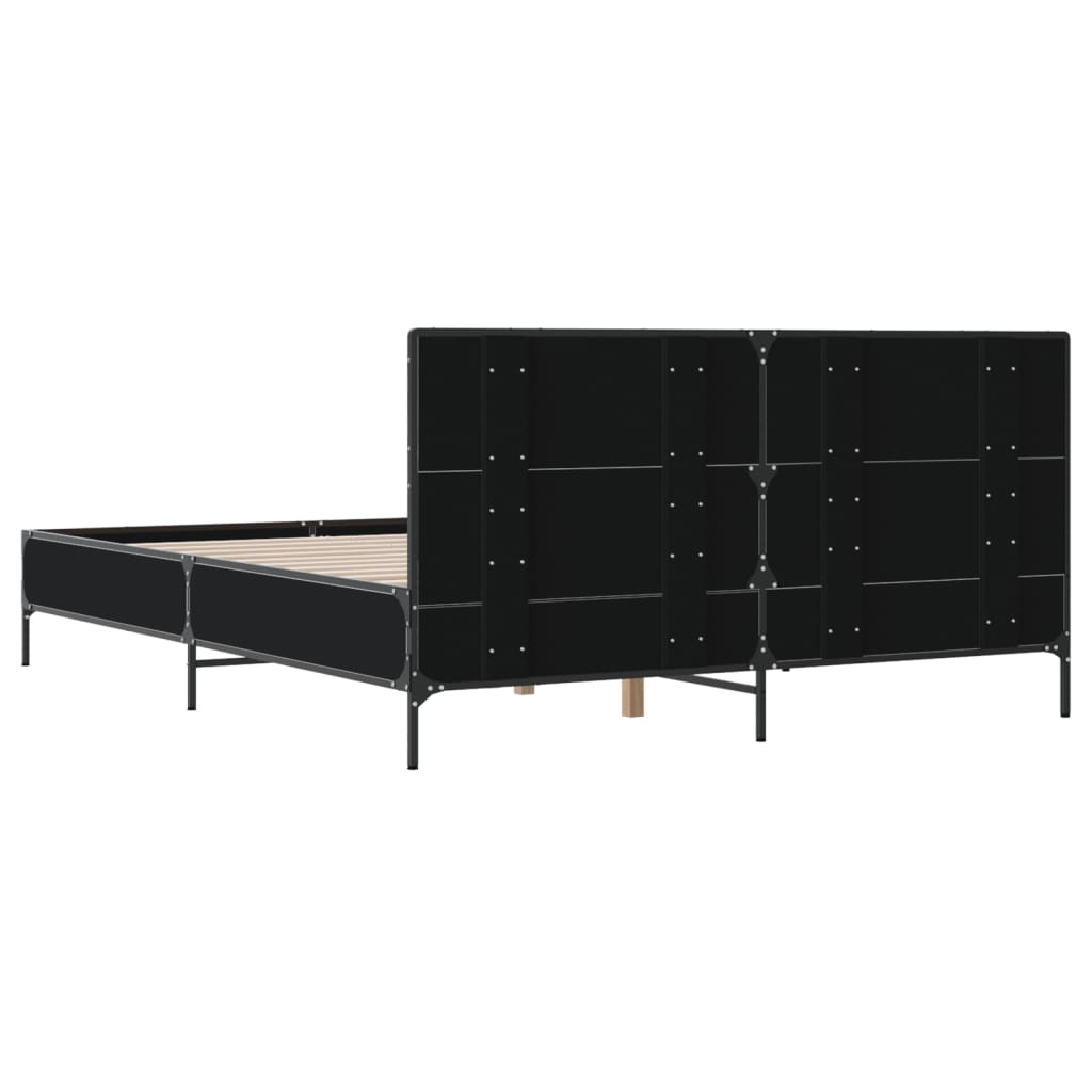 Bedframe bewerkt hout metaal zwart 160x200 cm
