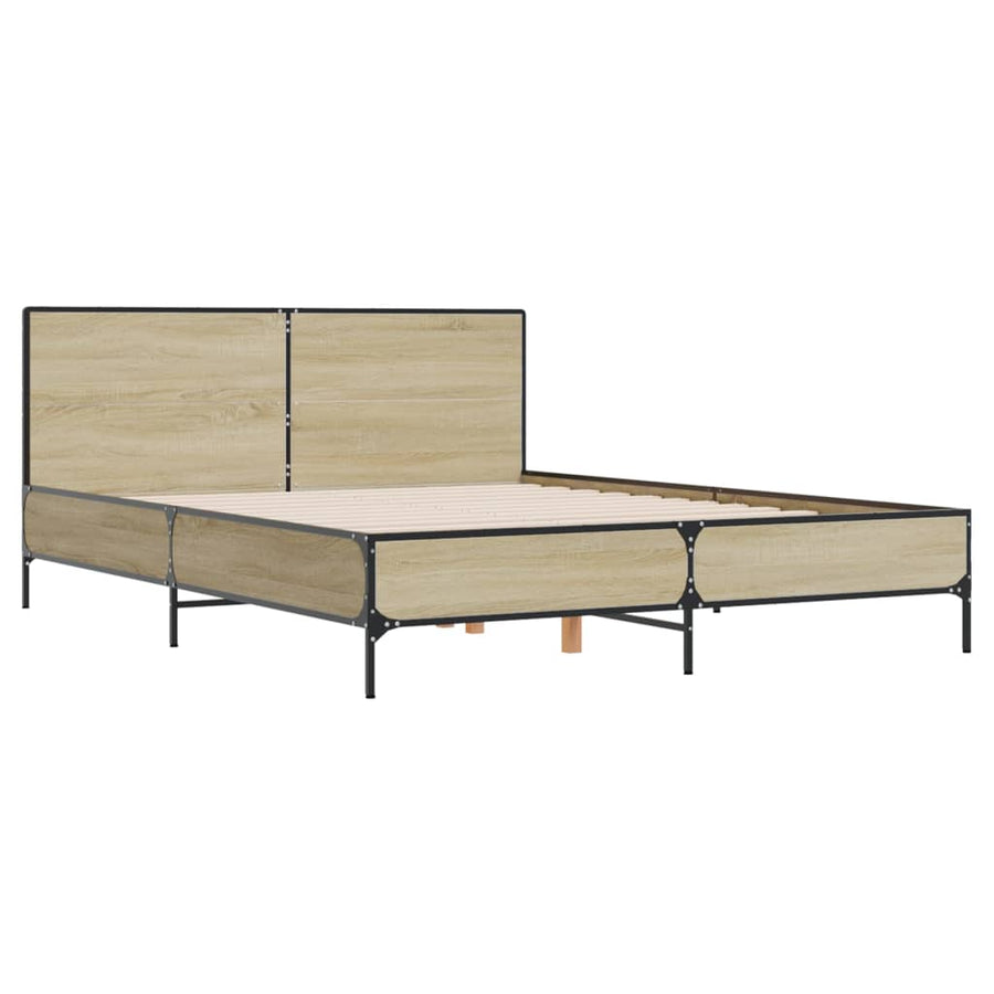 Bedframe bewerkt hout metaal sonoma eikenkleurig 160x200 cm